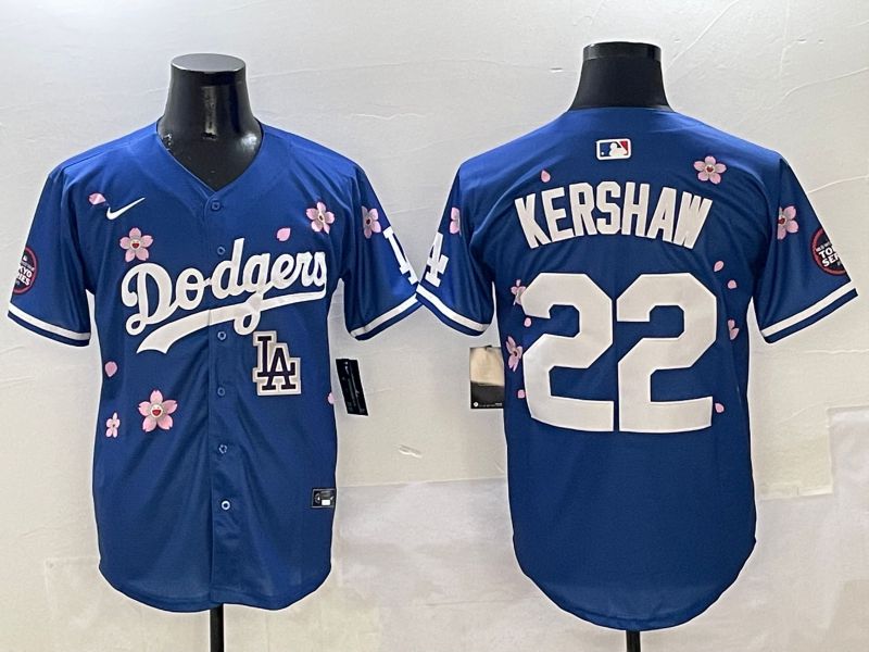 Men Los Angeles Dodgers 22 Kershaw Blue Sakura Edition 2025 Nike MLB Jersey style 9